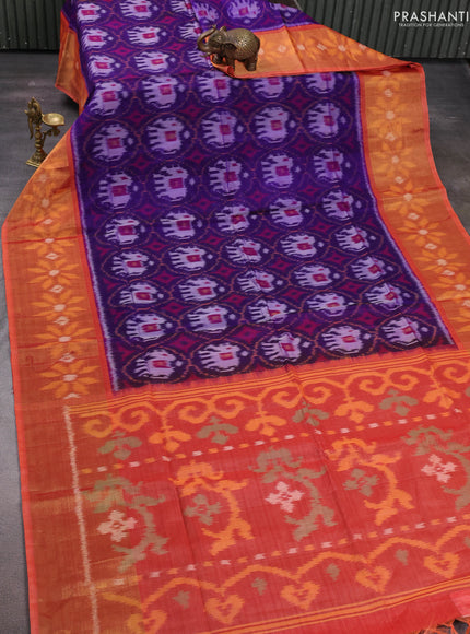 Violet & Orange Ikat Silk Cotton Saree