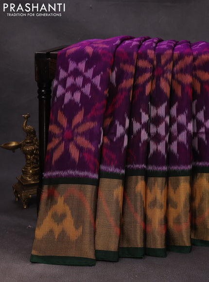 Purple & Green Ikat Silk Cotton Saree
