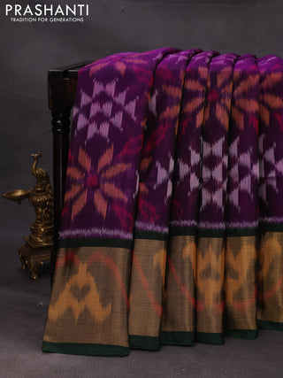 Purple & Green Ikat Silk Cotton Saree