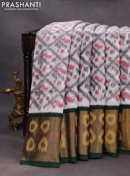 Grey & Green Ikat Silk Cotton Saree