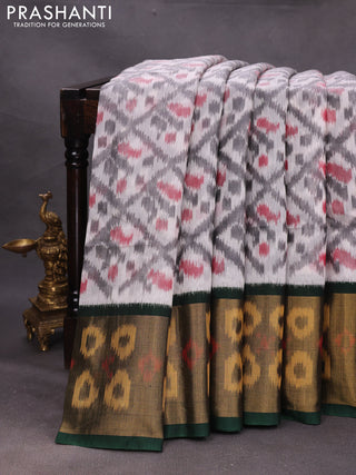 Grey & Green Ikat Silk Cotton Saree