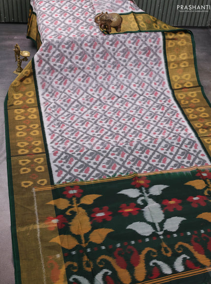 Grey & Green Ikat Silk Cotton Saree