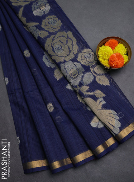 Navy Blue Bhagalpuri Tussar Saree