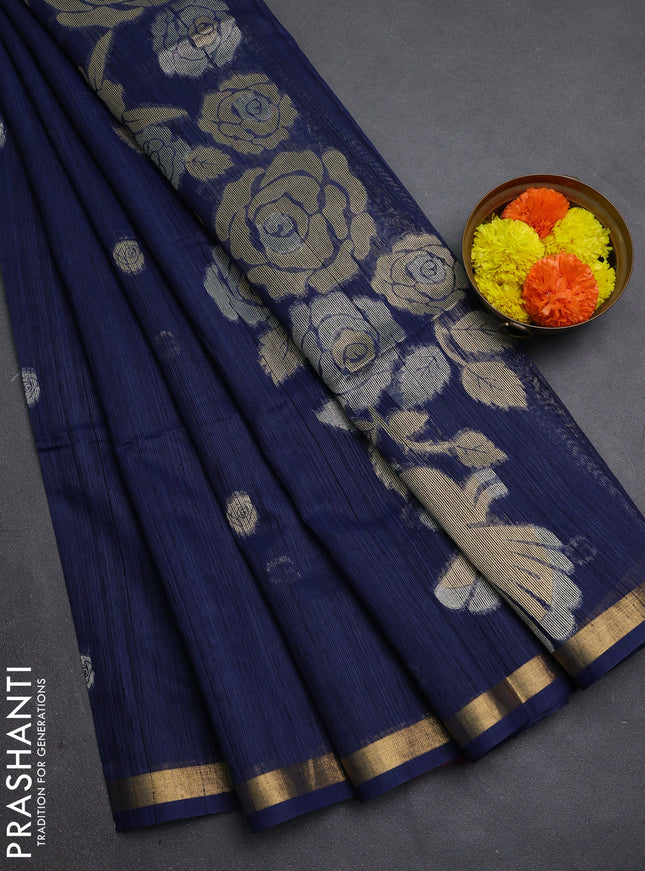 Navy Blue Bhagalpuri Tussar Saree