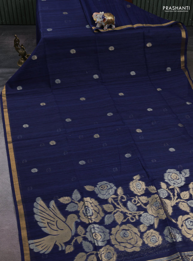 Navy Blue Bhagalpuri Tussar Saree
