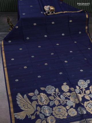 Navy Blue Bhagalpuri Tussar Saree