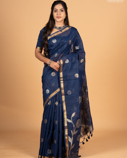 Navy Blue Bhagalpuri Tussar Saree