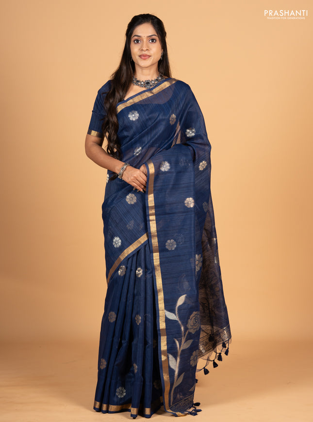 Navy Blue Bhagalpuri Tussar Saree