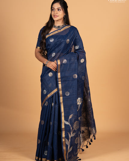 Navy Blue Bhagalpuri Tussar Saree