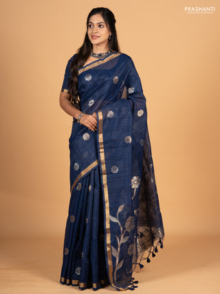 Navy Blue Bhagalpuri Tussar Saree