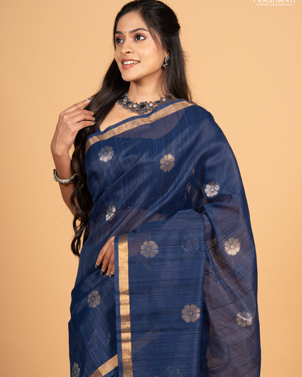 Navy Blue Bhagalpuri Tussar Saree