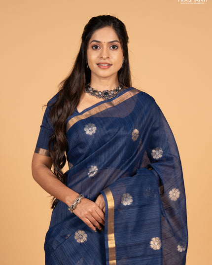 Navy Blue Bhagalpuri Tussar Saree