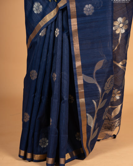 Navy Blue Bhagalpuri Tussar Saree