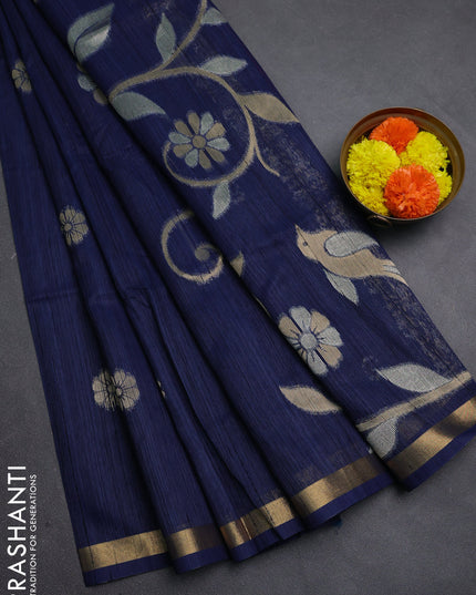 Navy Blue Bhagalpuri Tussar Saree