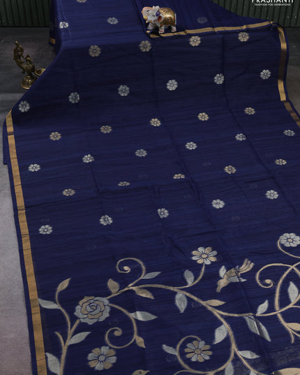 Navy Blue Bhagalpuri Tussar Saree