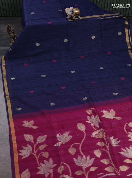 Navy Blue & Pink Bhagalpuri Tussar Saree