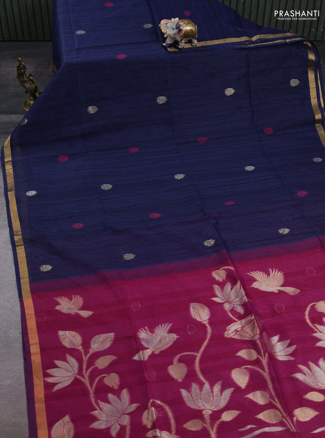 Navy Blue & Pink Bhagalpuri Tussar Saree