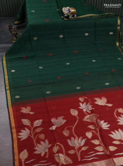 Green & Maroon Bhagalpuri Tussar Saree
