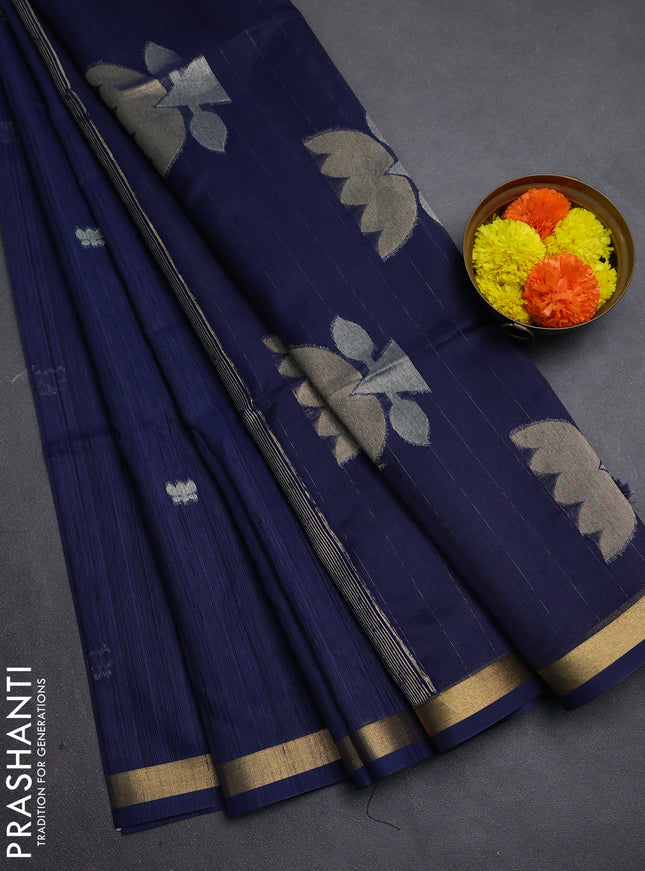 Navy Blue Bhagalpuri Tussar Saree