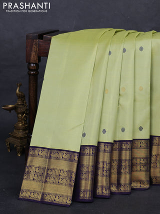 Pista Green & Navy Blue Pure Kanchipuram Silk - Buttas