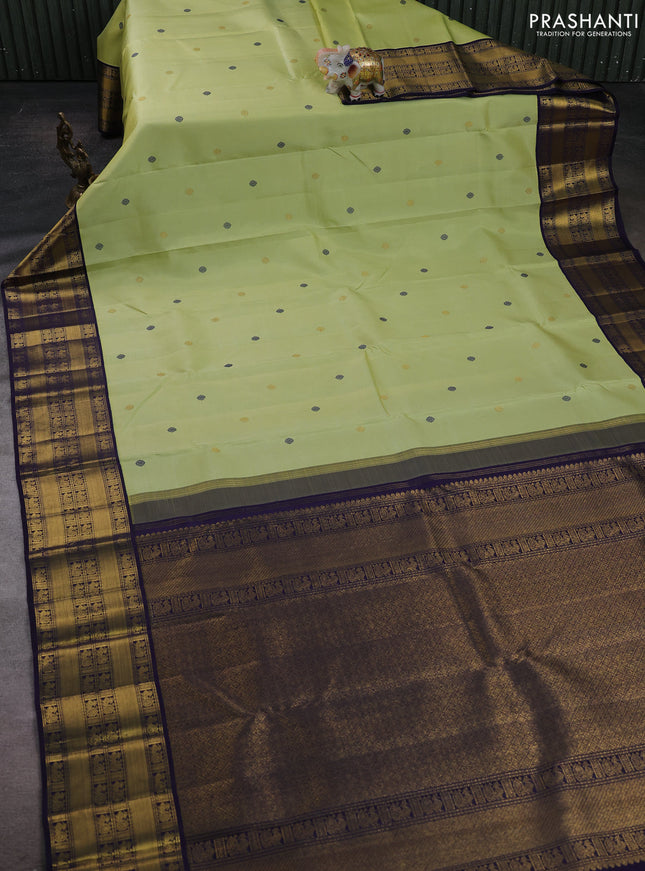 Pista Green & Navy Blue Pure Kanchipuram Silk - Buttas