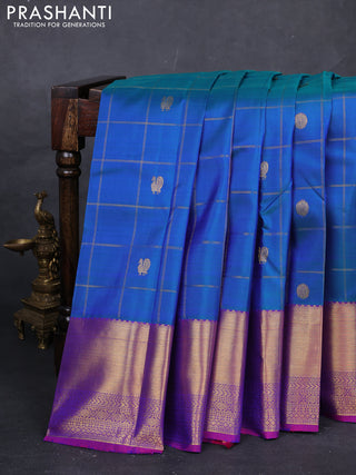 Blue & Pink Pure Kanchipuram Silk -Checks