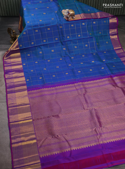 Blue & Pink Pure Kanchipuram Silk -Checks