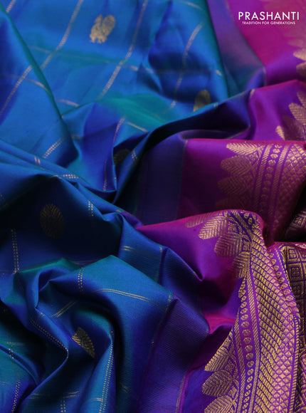 Blue & Pink Pure Kanchipuram Silk -Checks