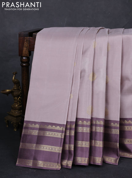 Beige & Pastel Purple Pure Kanchipuram Silk  - Buttas