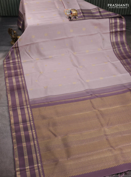 Beige & Pastel Purple Pure Kanchipuram Silk  - Buttas