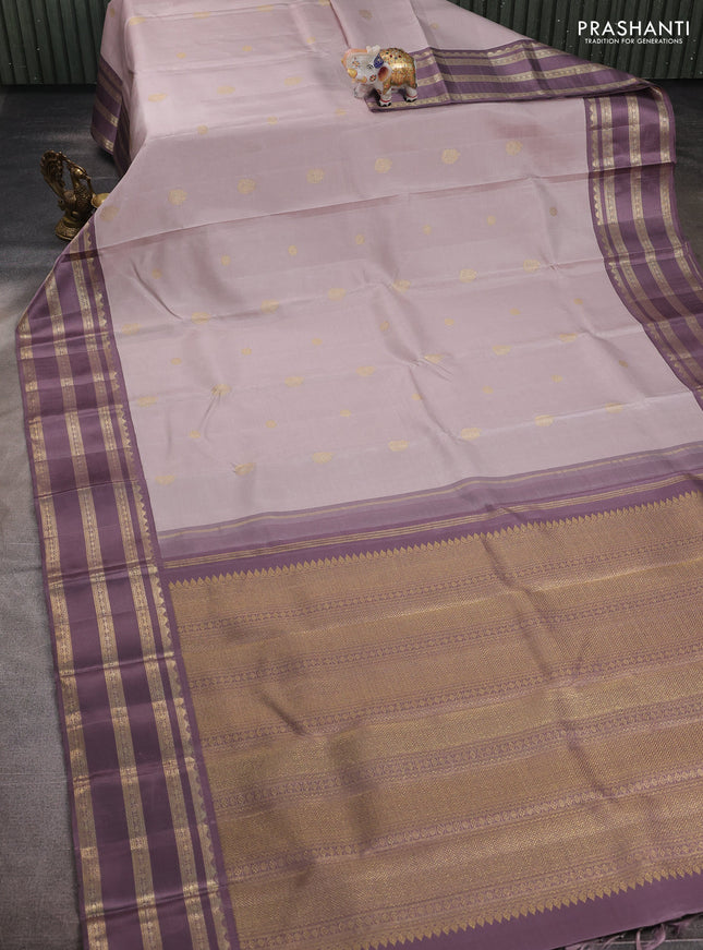 Beige & Pastel Purple Pure Kanchipuram Silk  - Buttas