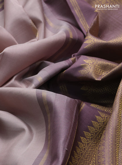 Beige & Pastel Purple Pure Kanchipuram Silk  - Buttas