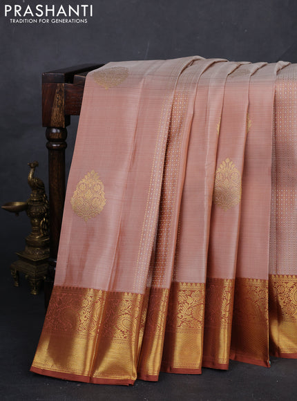 Beige & Rust  Pure Kanchipuram Silk - Buttas