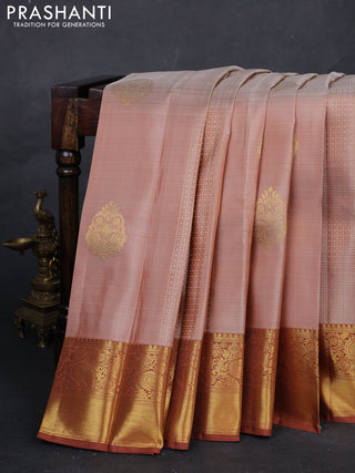 Beige & Rust  Pure Kanchipuram Silk - Buttas