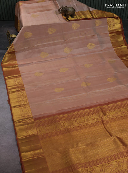 Beige & Rust  Pure Kanchipuram Silk - Buttas
