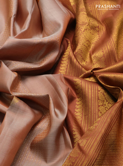 Beige & Rust  Pure Kanchipuram Silk - Buttas