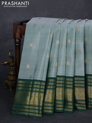 Pastel Green & Green Pure Kanchipuram Silk - Buttas