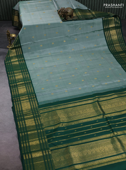 Pastel Green & Green Pure Kanchipuram Silk - Buttas