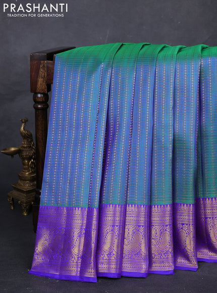 Green & Violet Pure Kanchipuram Silk-Checks