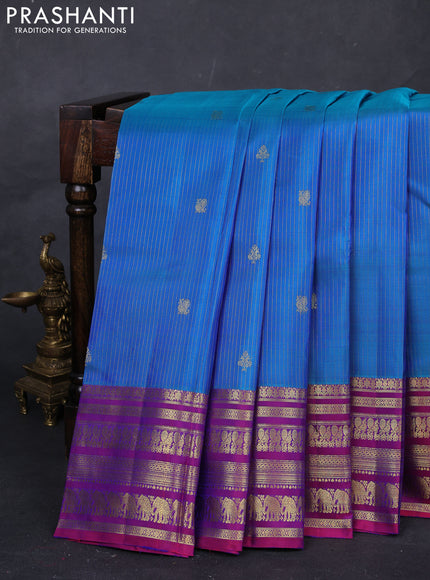 Blue & Magenta Pink Pure Kanchipuram Silk -Zari Weaves