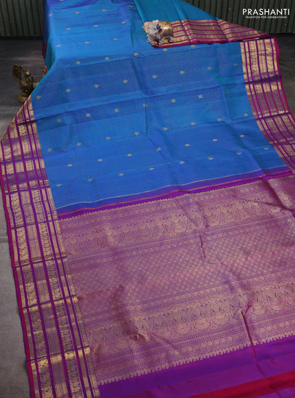 Blue & Magenta Pink Pure Kanchipuram Silk -Zari Weaves