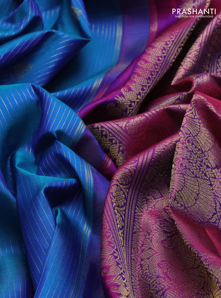 Blue & Magenta Pink Pure Kanchipuram Silk -Zari Weaves