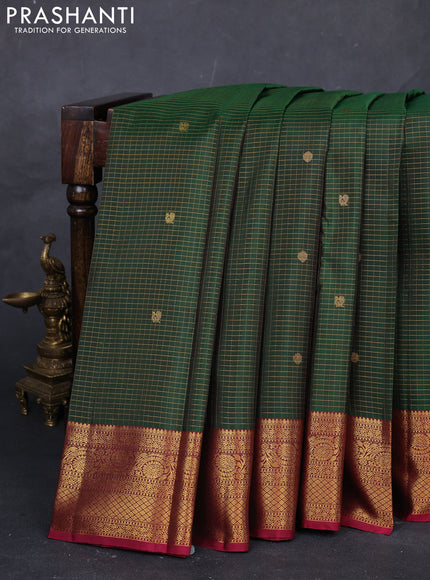 Green & Maroon Pure Kanchipuram Silk  -Checks