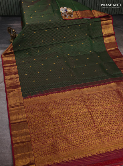 Green & Maroon Pure Kanchipuram Silk  -Checks
