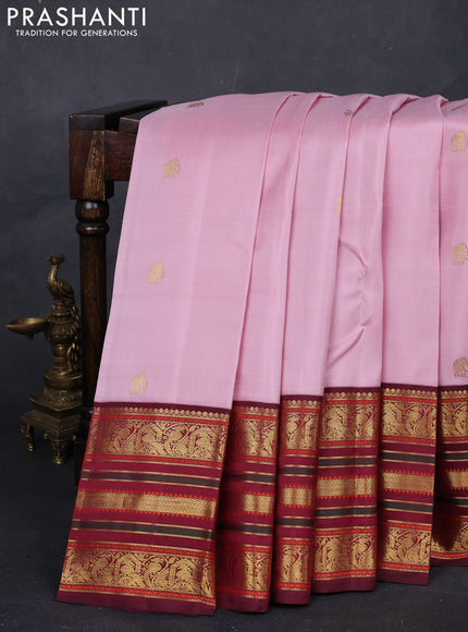 Pastel Pink & Maroon Pure Kanchipuram Silk - Buttas