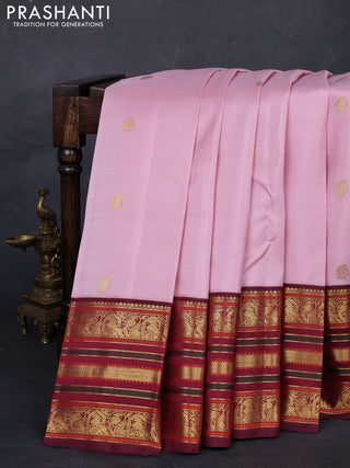Pastel Pink & Maroon Pure Kanchipuram Silk - Buttas