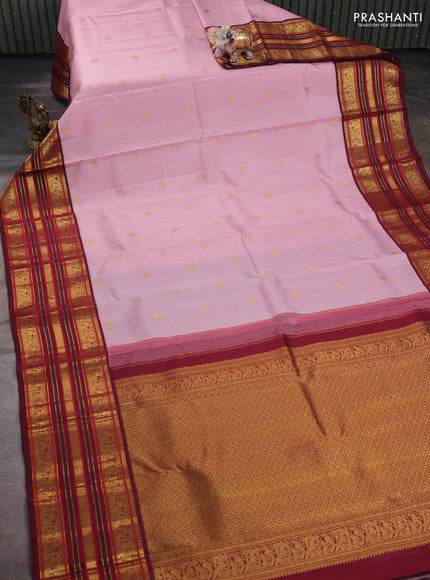 Pastel Pink & Maroon Pure Kanchipuram Silk - Buttas