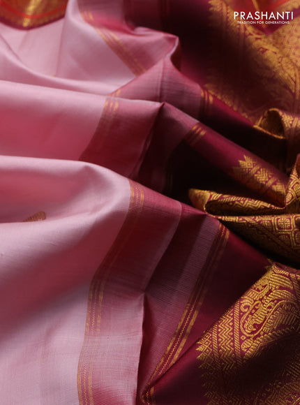 Pastel Pink & Maroon Pure Kanchipuram Silk - Buttas