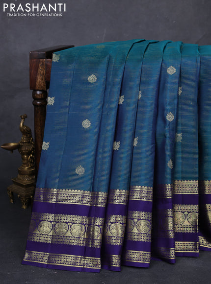 Peacock Green & Navy Blue Pure Kanchipuram Silk -Zari Weaves