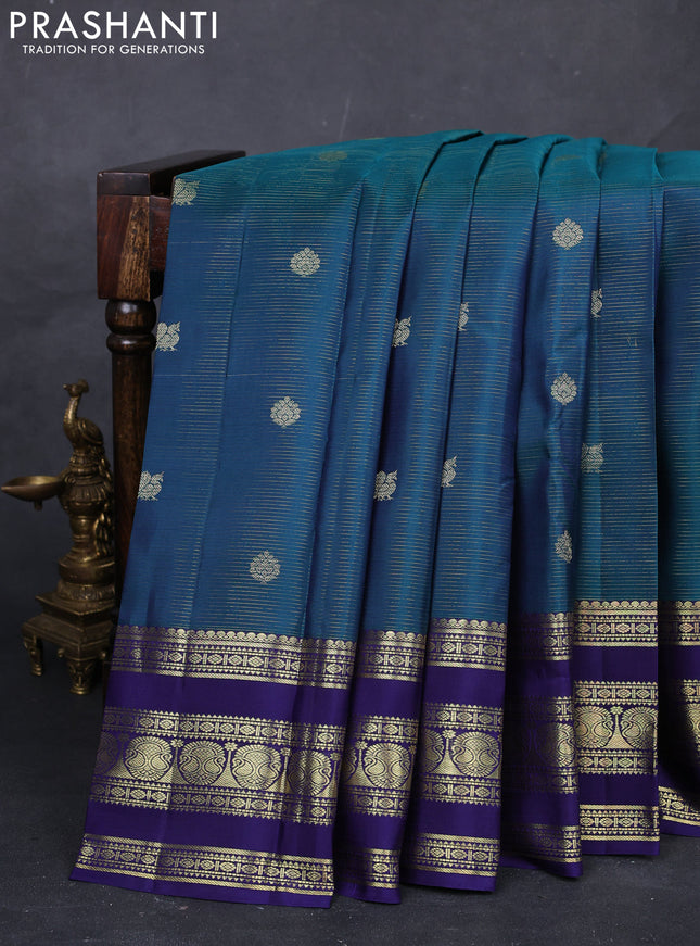 Peacock Green & Navy Blue Pure Kanchipuram Silk -Zari Weaves